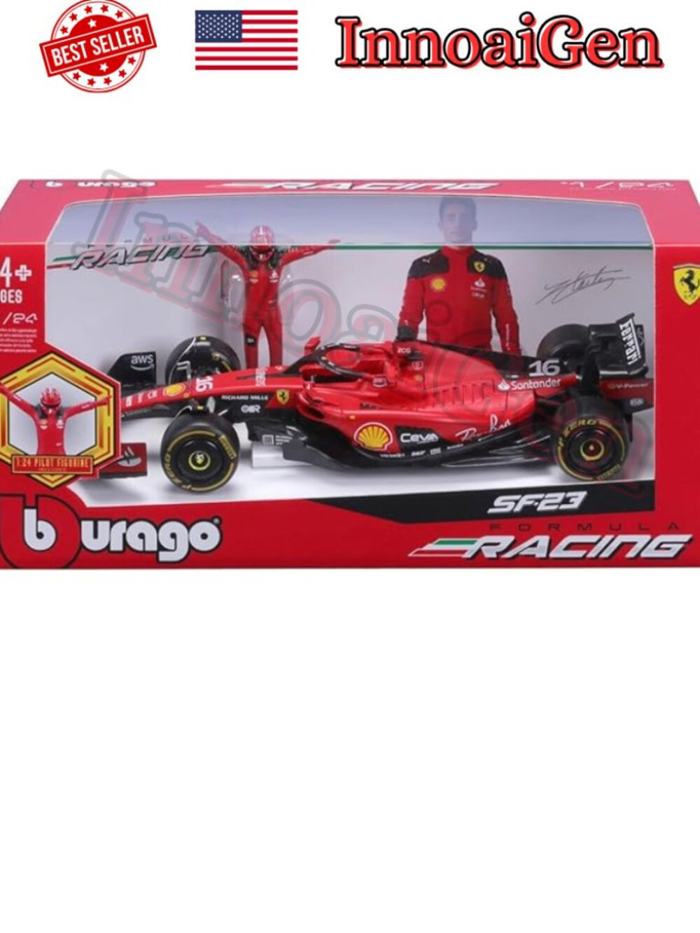 Bburago Ferrari SF-23 F1 Car 1:24 Scale Diecast Charles Leclerc #16 Model